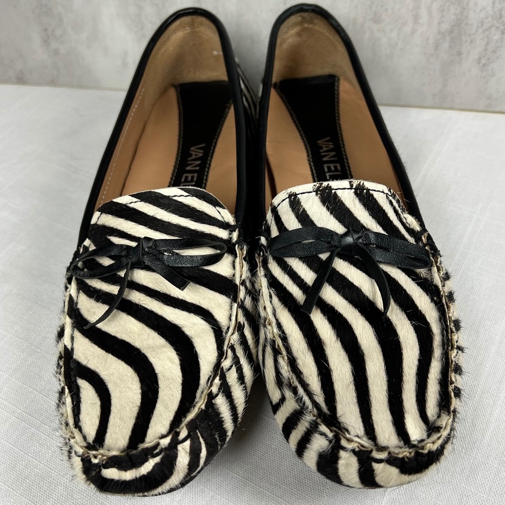 VAN ELI Zebra Print Calf Hair Loafer Flats Women's Size 7.5 Black White - Picture 4 of 9